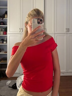 Urban Outfitters Red Off-Shoulder Crop Top